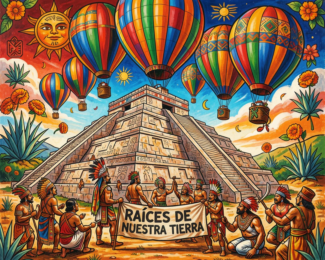A view of hot air balloons over ancient temple ruins