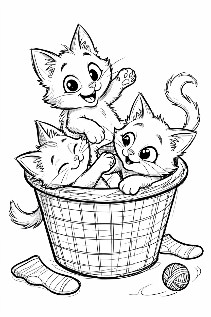[Cute Animals & Pets] Adorable scene of a playful pair of kittens tumbling together in a laundry basket, bursting with charm and playful energy