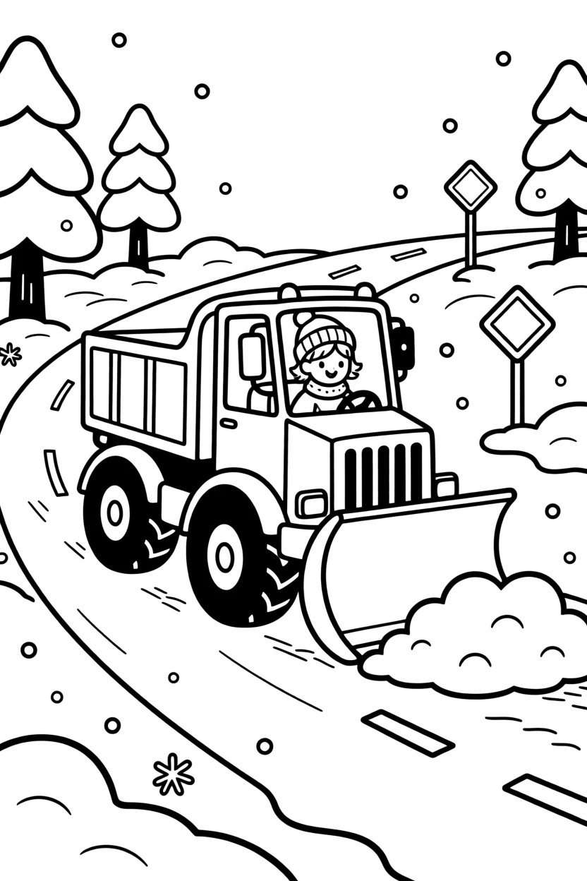 A snowplow clearing a road after a big snowstorm