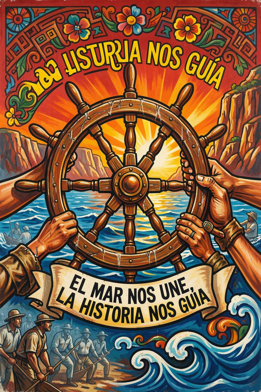 An old ship's wheel weathered by decades at sea