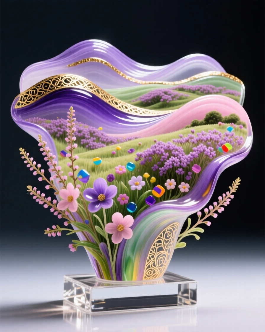 A field of wild heather blanketing rolling Scottish hills, soft and romantic.