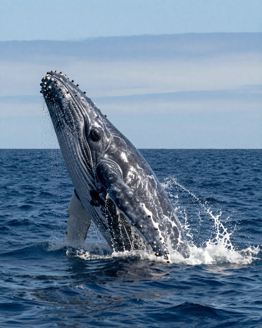 A humpback whale breaching the ocean surface
