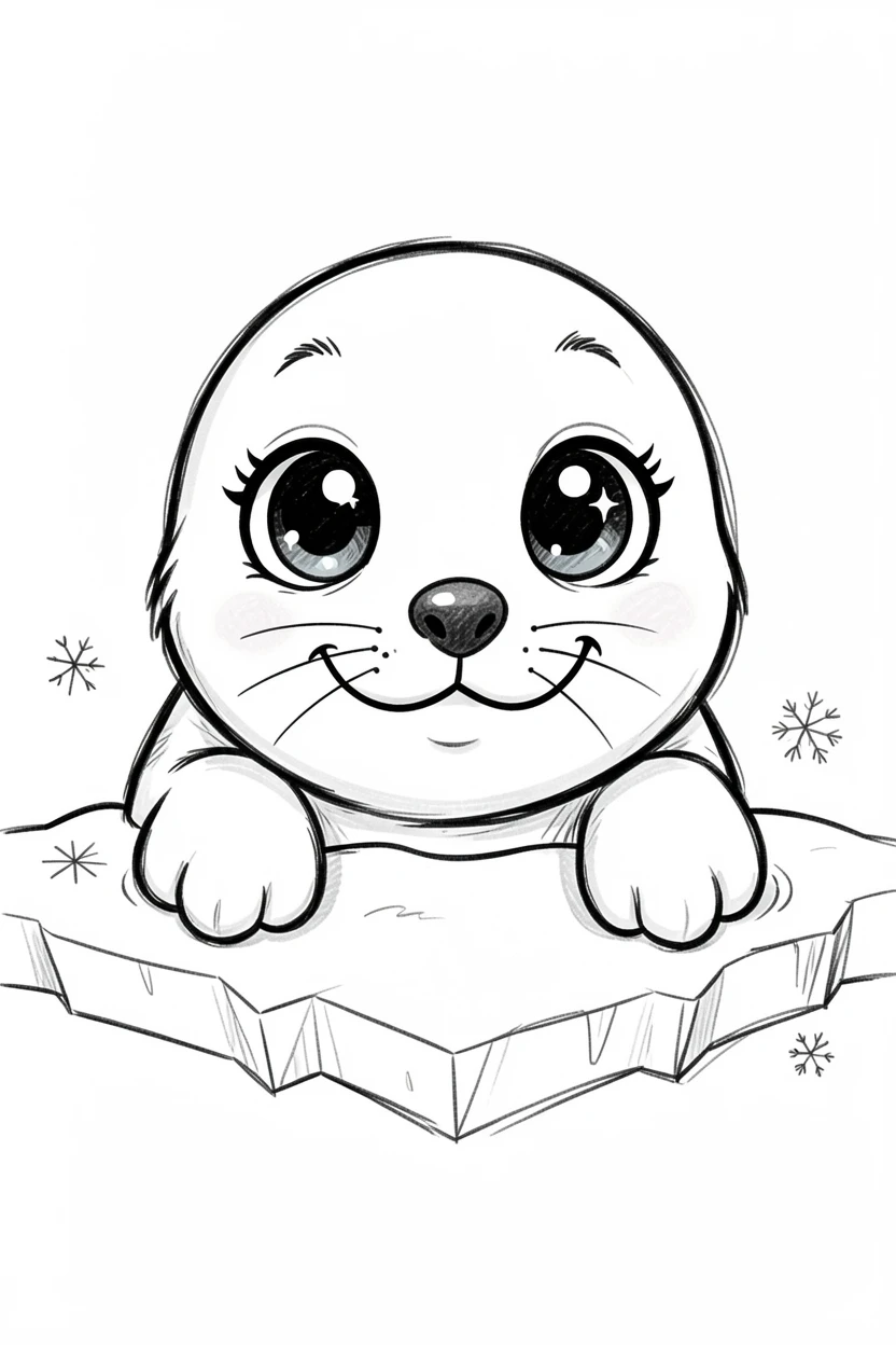 [Cute Animals & Pets] Adorable scene of a curious baby seal peeking over a snowy ice floe, bursting with charm and playful energy