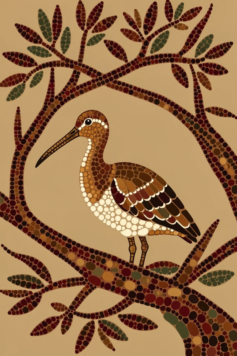 A curlew nesting among treetop branches