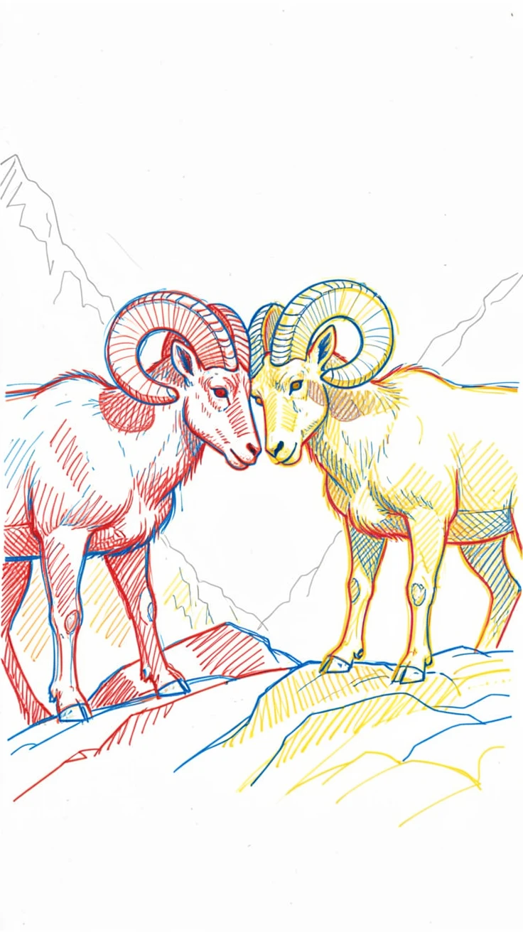A pair of bighorn sheep clashing horns on a rocky mountainside