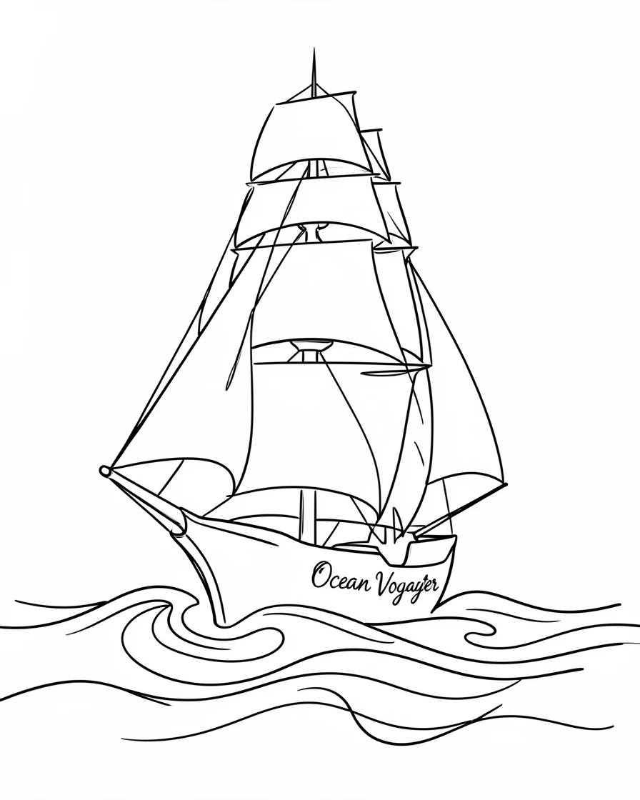 A tall ship with full sails cutting through open ocean waves