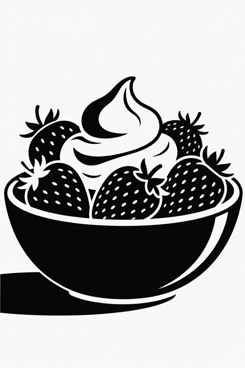A bowl of fresh strawberries with cream.
