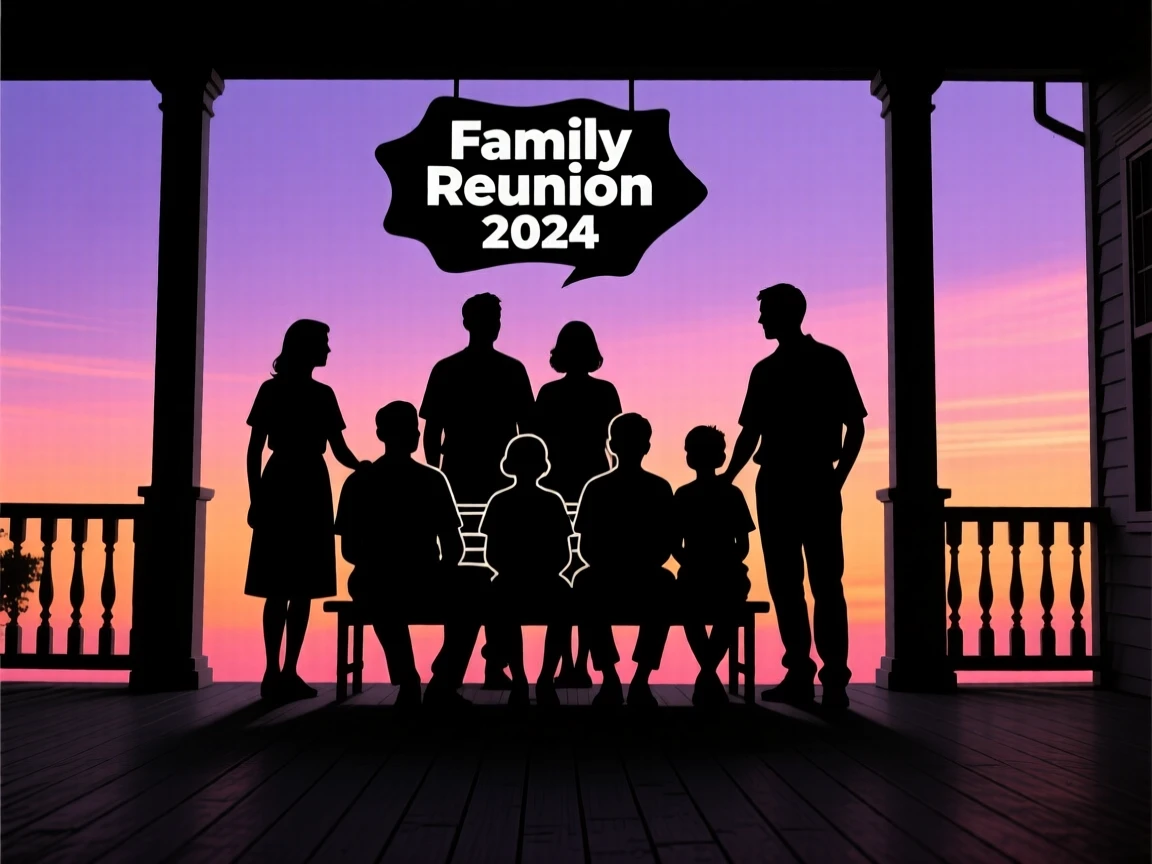 A large extended family posing together for a photo on a wide porch.