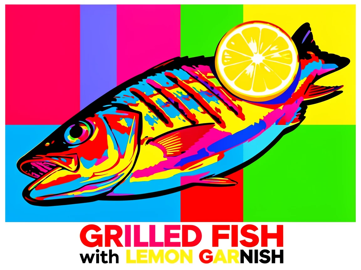 Grilled fish with a lemon garnish