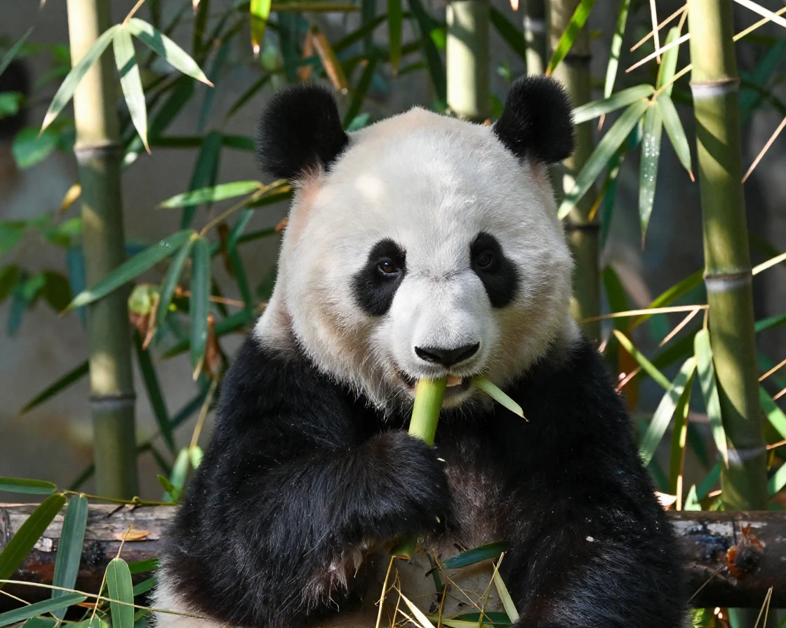 A giant panda munching on bamboo