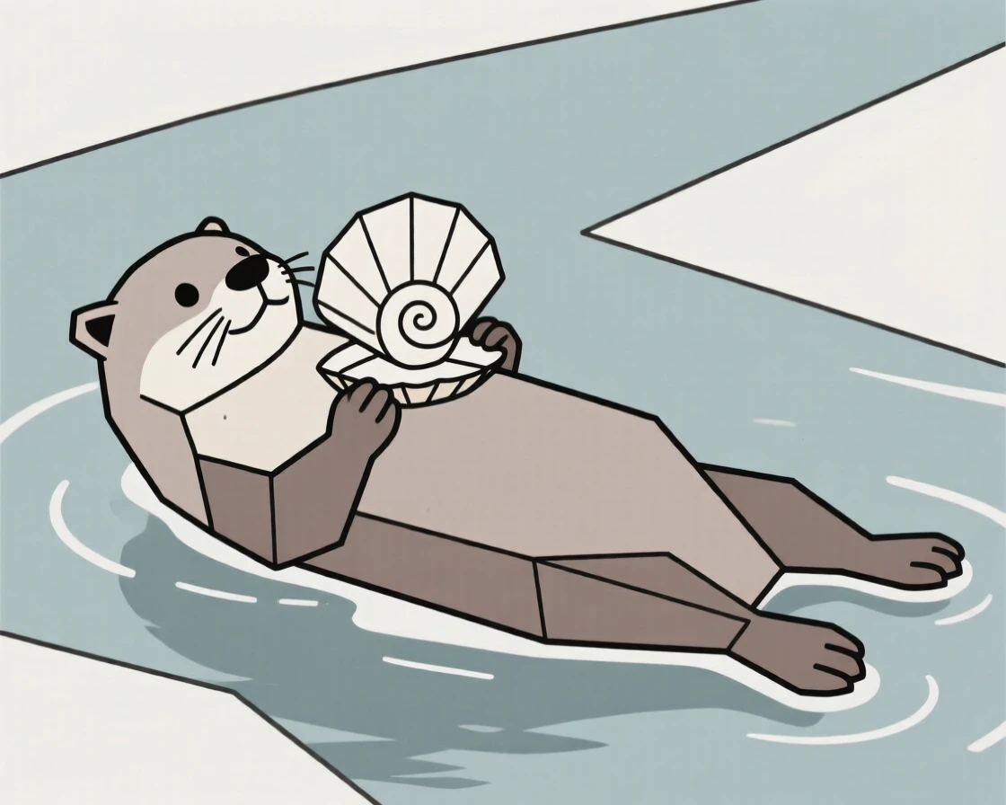 An otter floating on its back holding a shell