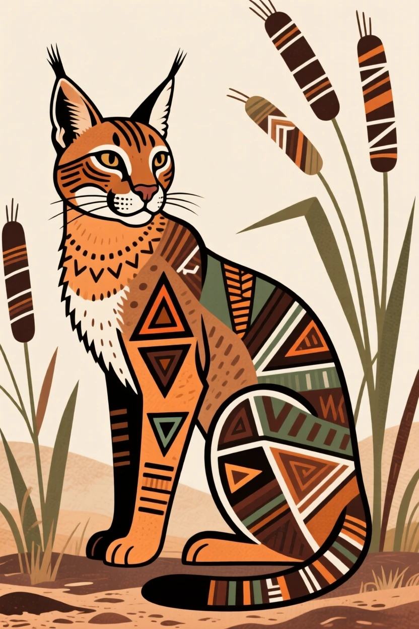 A caracal hiding among the reeds.