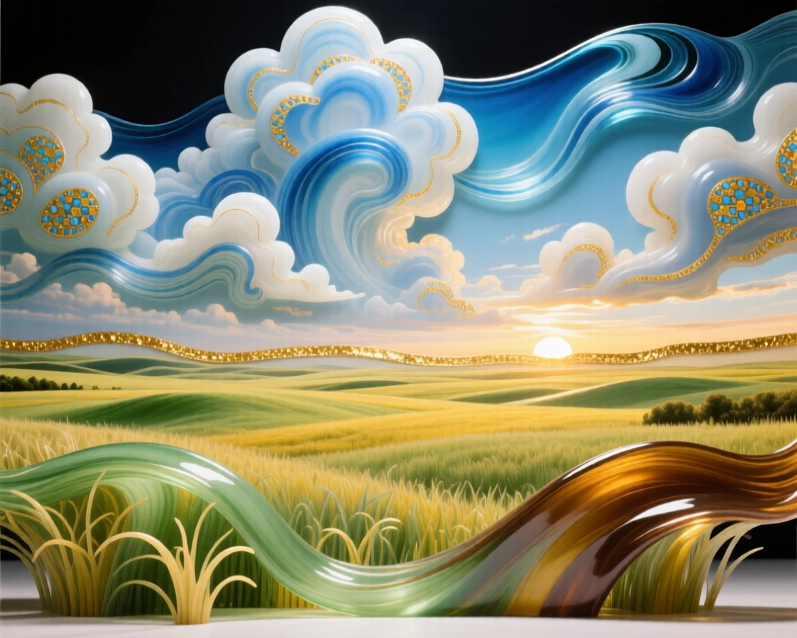 A vast prairie under a sky filled with dramatic cumulus clouds, expansive and dynamic.