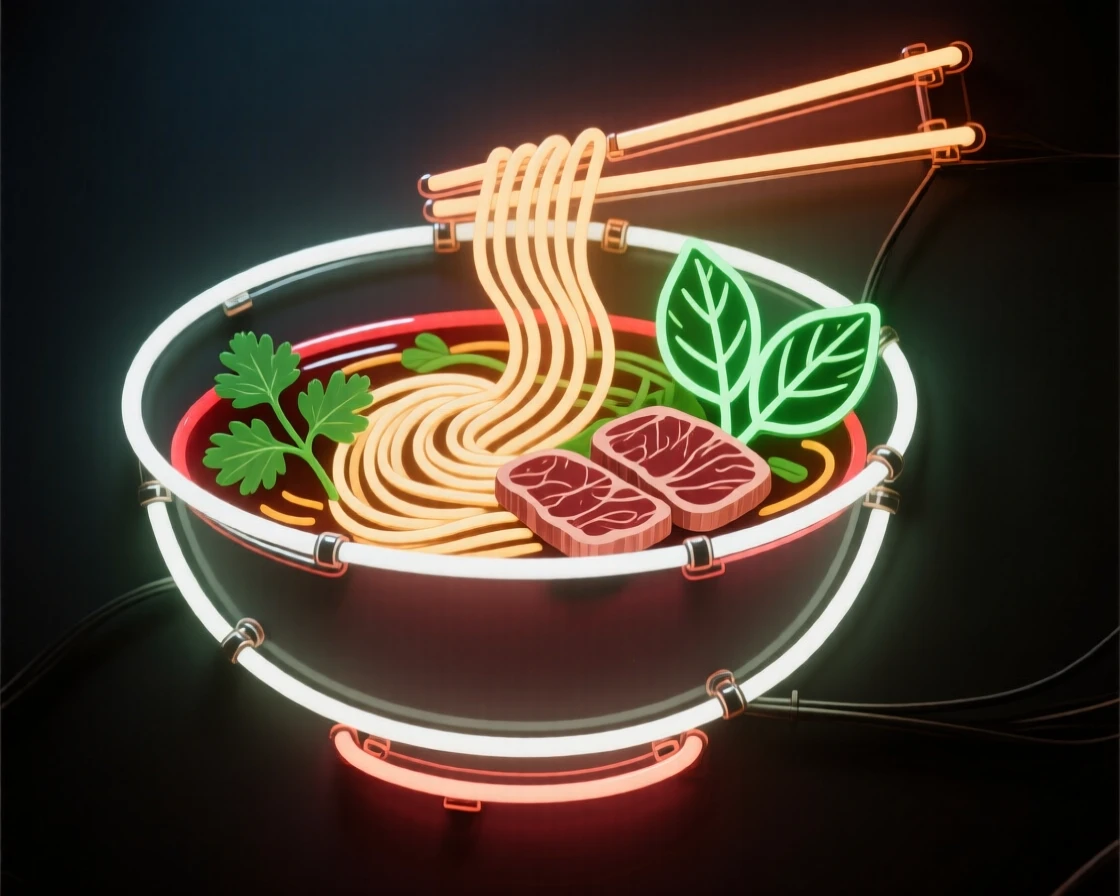 A bowl of pho filled with fresh herbs and thin slices of beef.