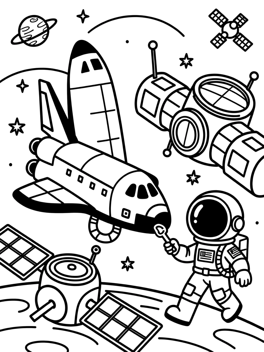 A space shuttle docking with a space station