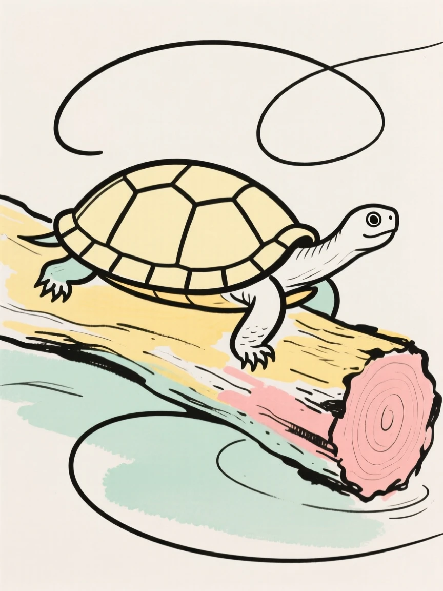 A turtle basking on a log