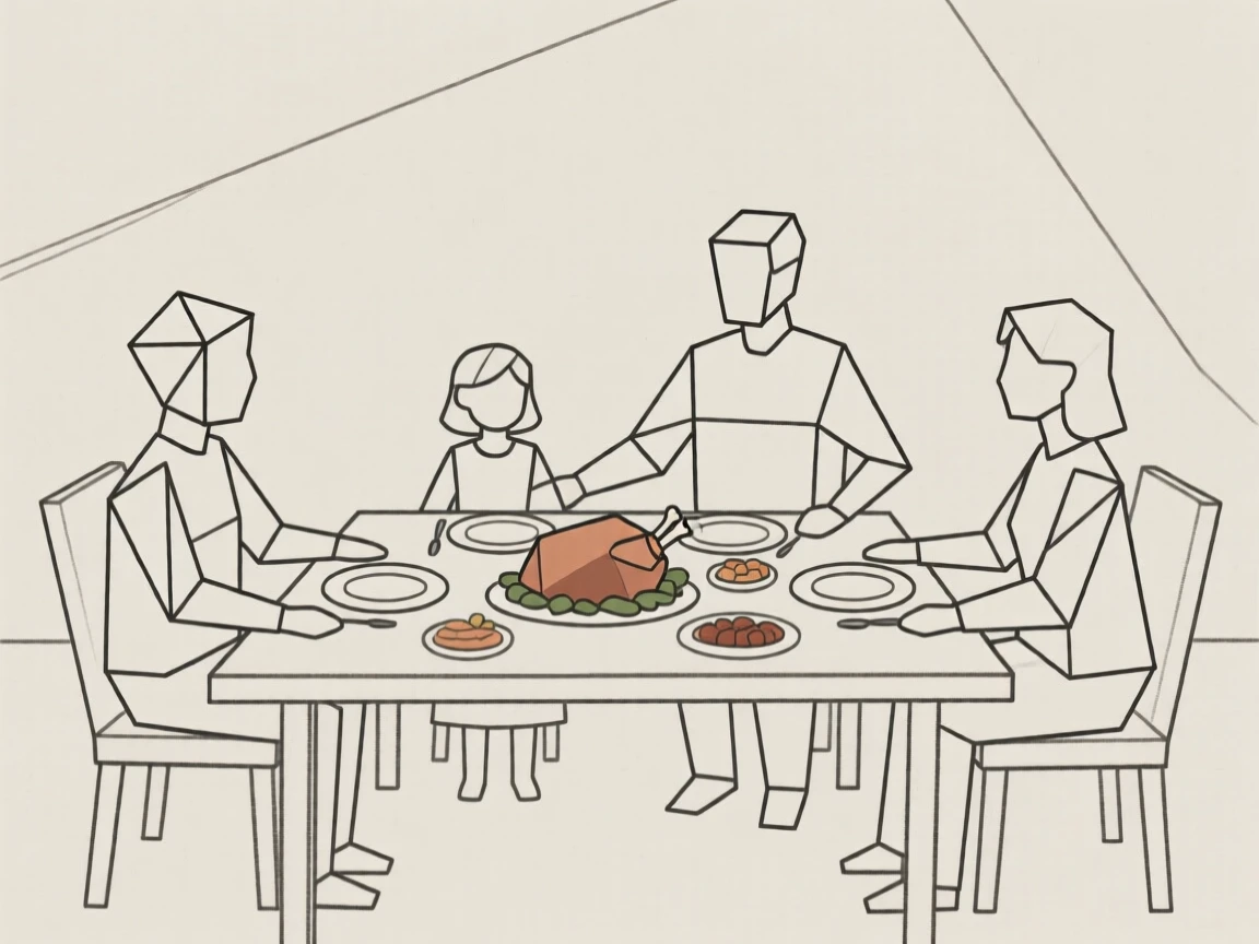 A family gathered around a table for a holiday meal