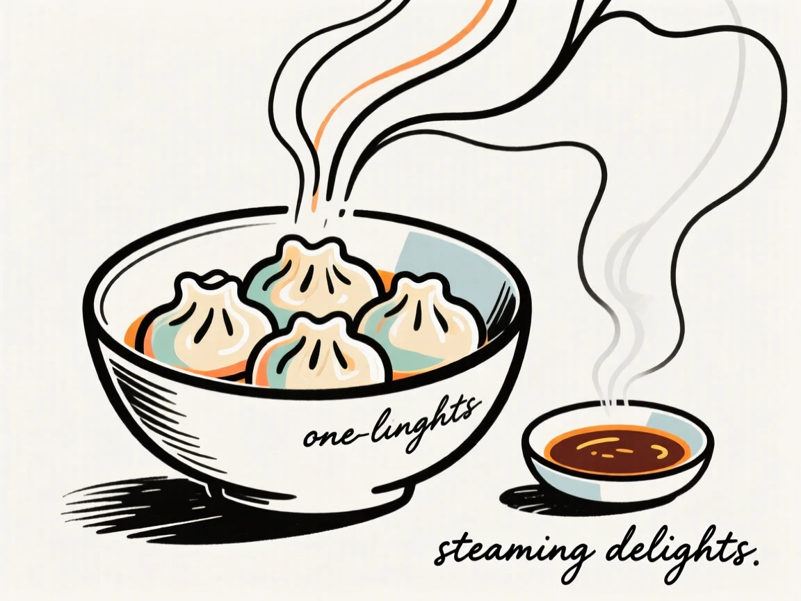 A bowl of steaming dumplings served with a small dish of dipping sauce.