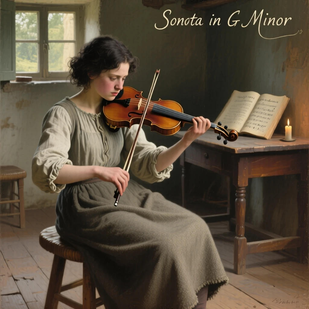A young musician lost in concentration while playing the violin, with genuine, unguarded emotion visible in the eyes, offering a tender and unforgettable glimpse into the human spirit