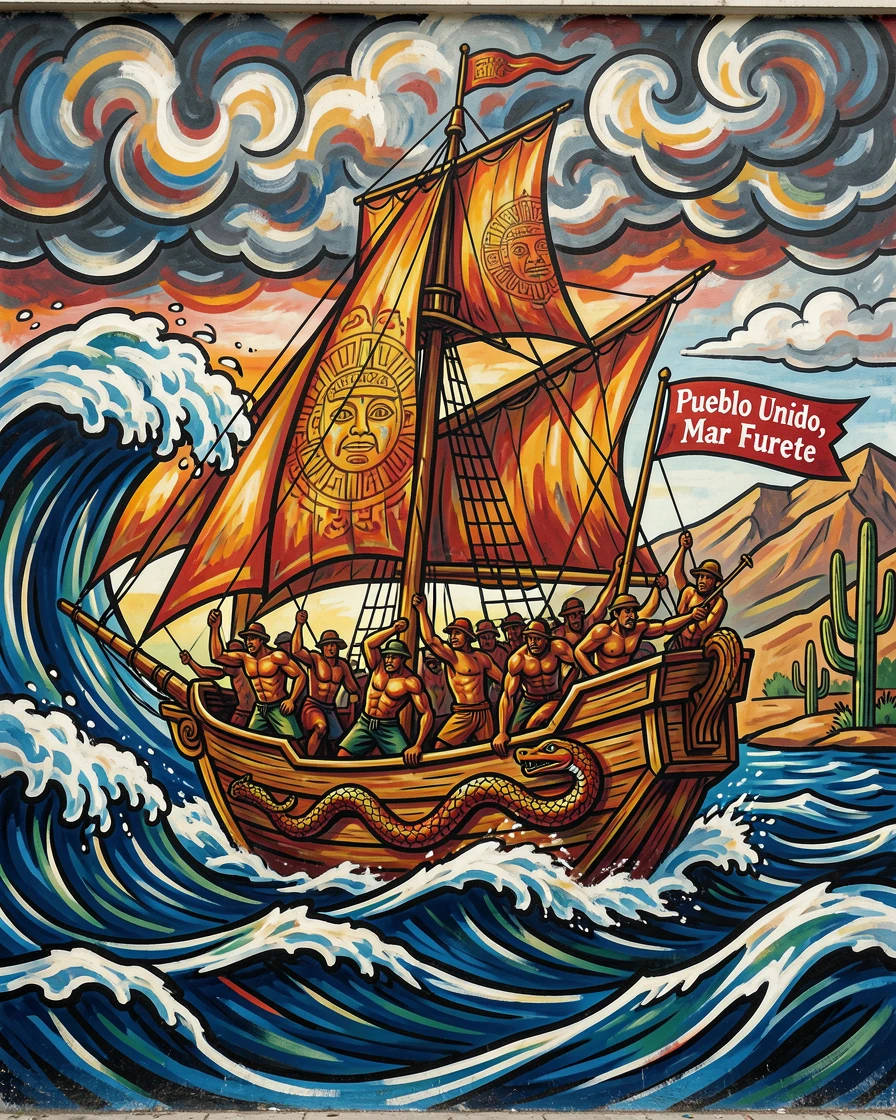An old sailing vessel navigating stormy seas