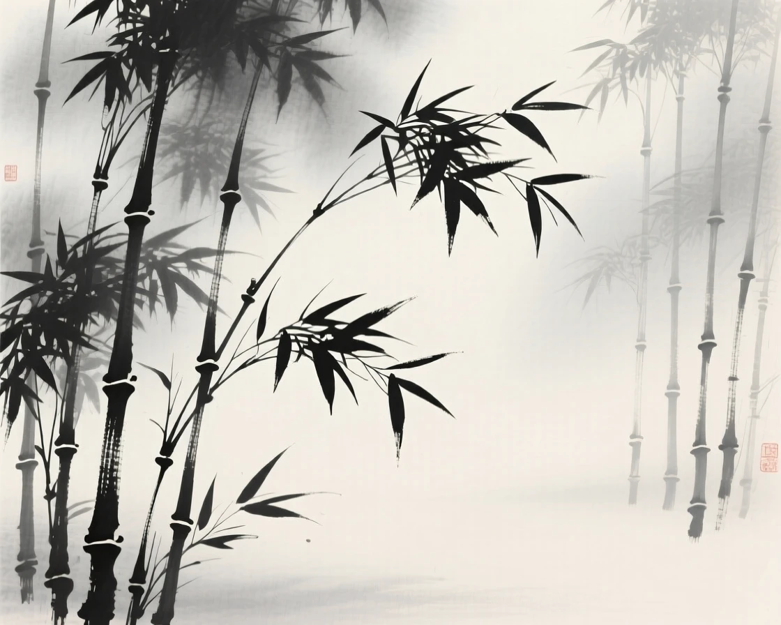 A bamboo grove swaying gently in a light breeze, set against a soft gradient of misty background, celebrating the fleeting beauty of the season.