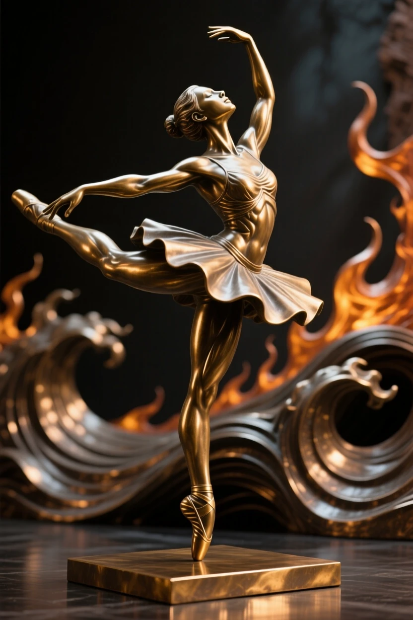 A dancer balanced en pointe against a dramatic backdrop, in a moment of pure emotion, forming a strong central focal point
