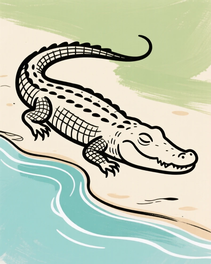 An alligator resting on a riverbank