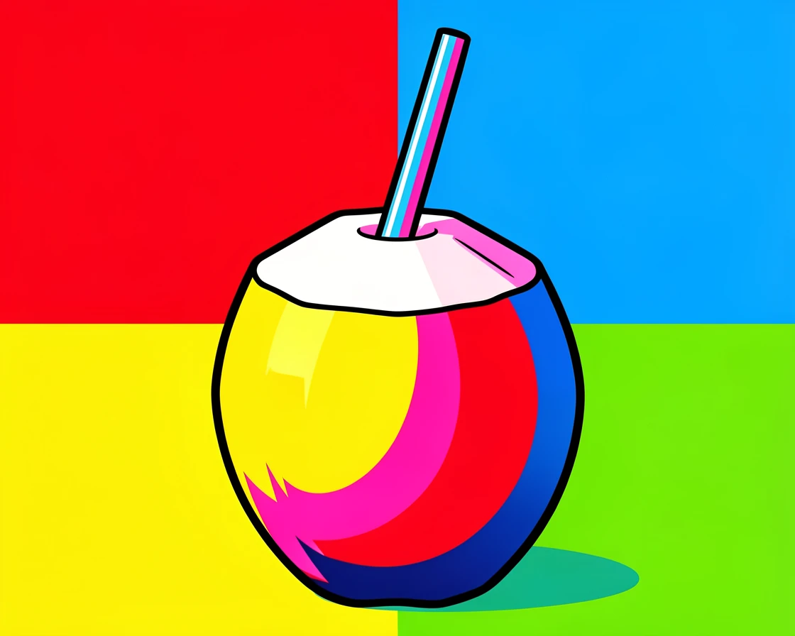 Fresh coconut with a straw