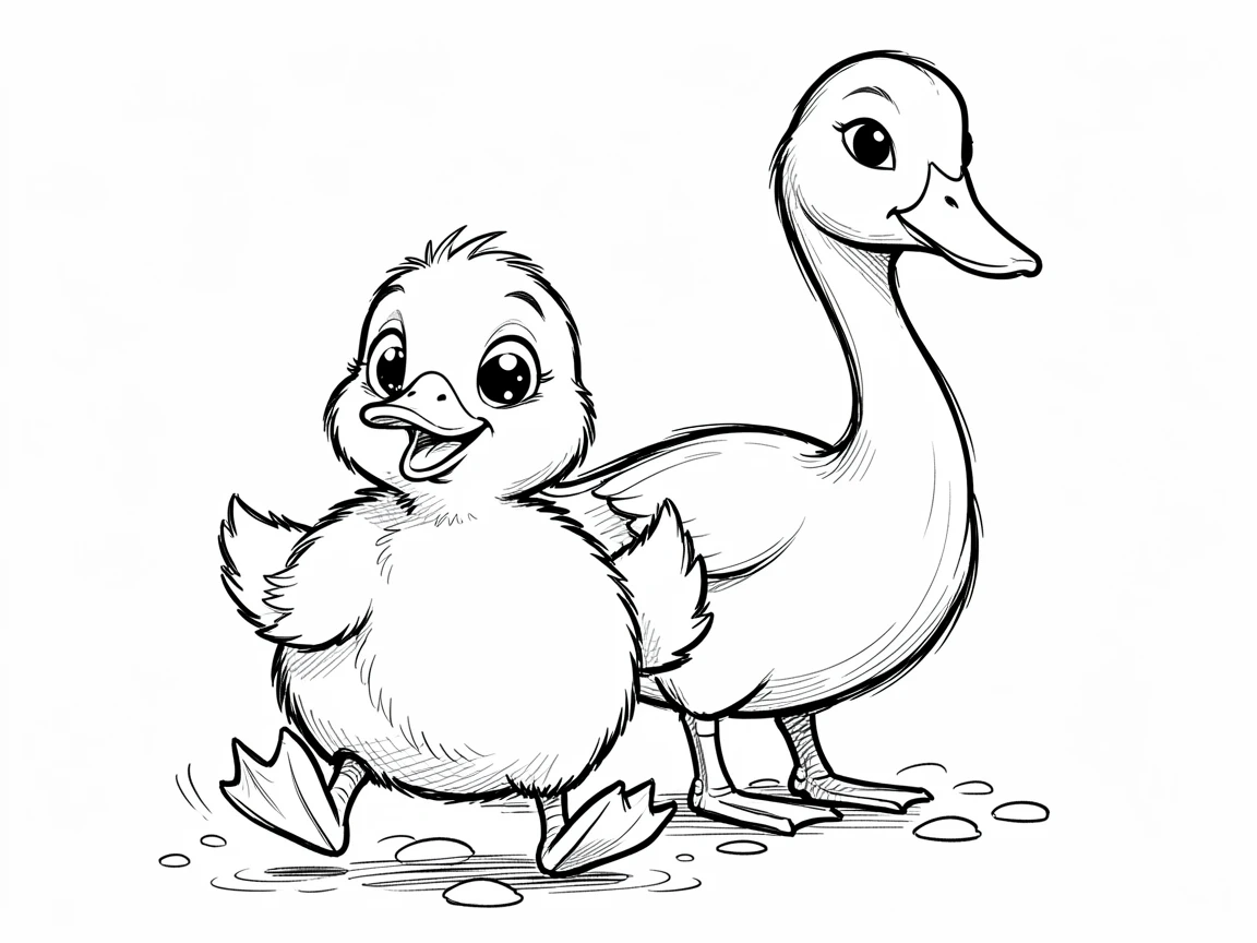 [Cute Animals & Pets] Adorable scene of a chubby duckling waddling proudly behind its mother, bursting with charm and playful energy