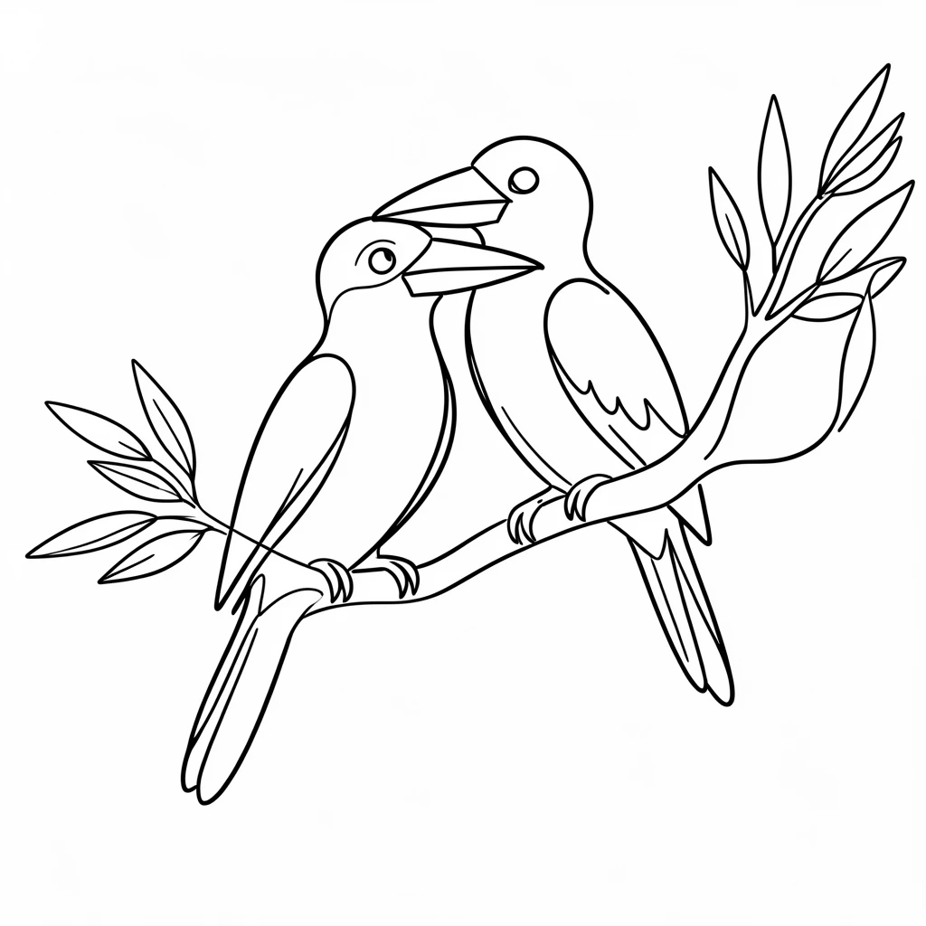 A pair of kookaburras perched together on a eucalyptus branch