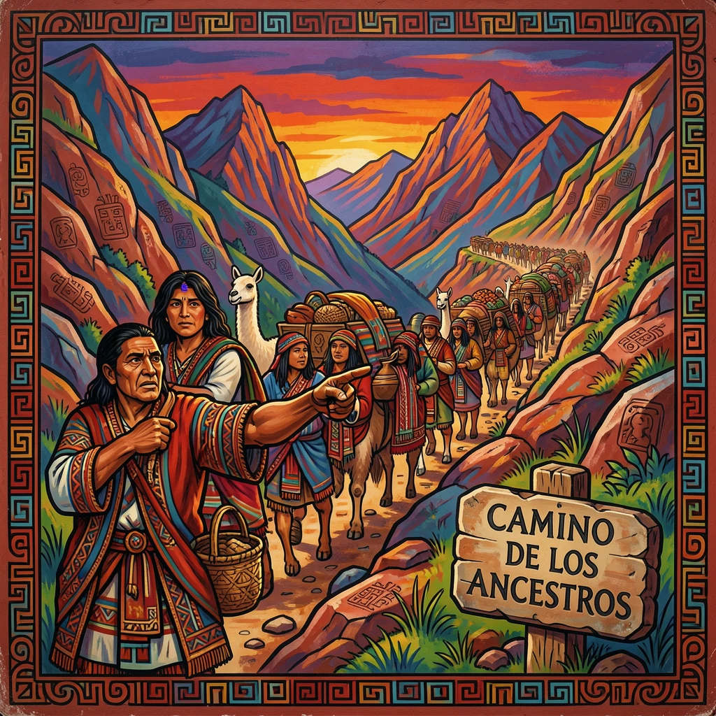 An ancient trade caravan crossing a mountain pass
