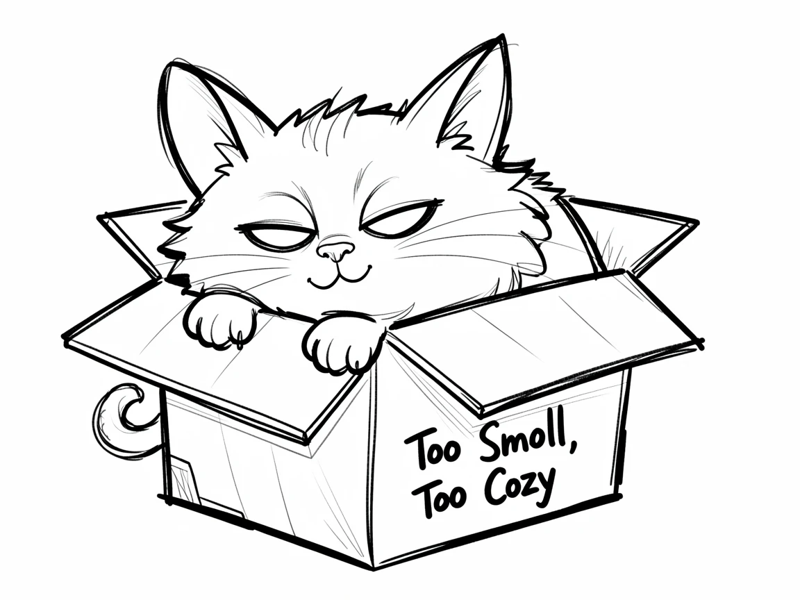 [Cute Animals & Pets] Adorable scene of a sleepy cat curled up inside a cardboard box too small for it, bursting with charm and playful energy