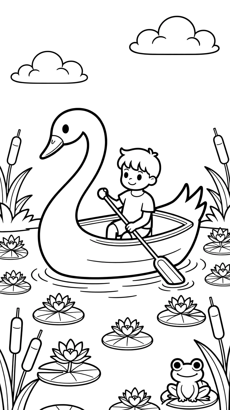 A paddle boat shaped like a swan gliding across a pond