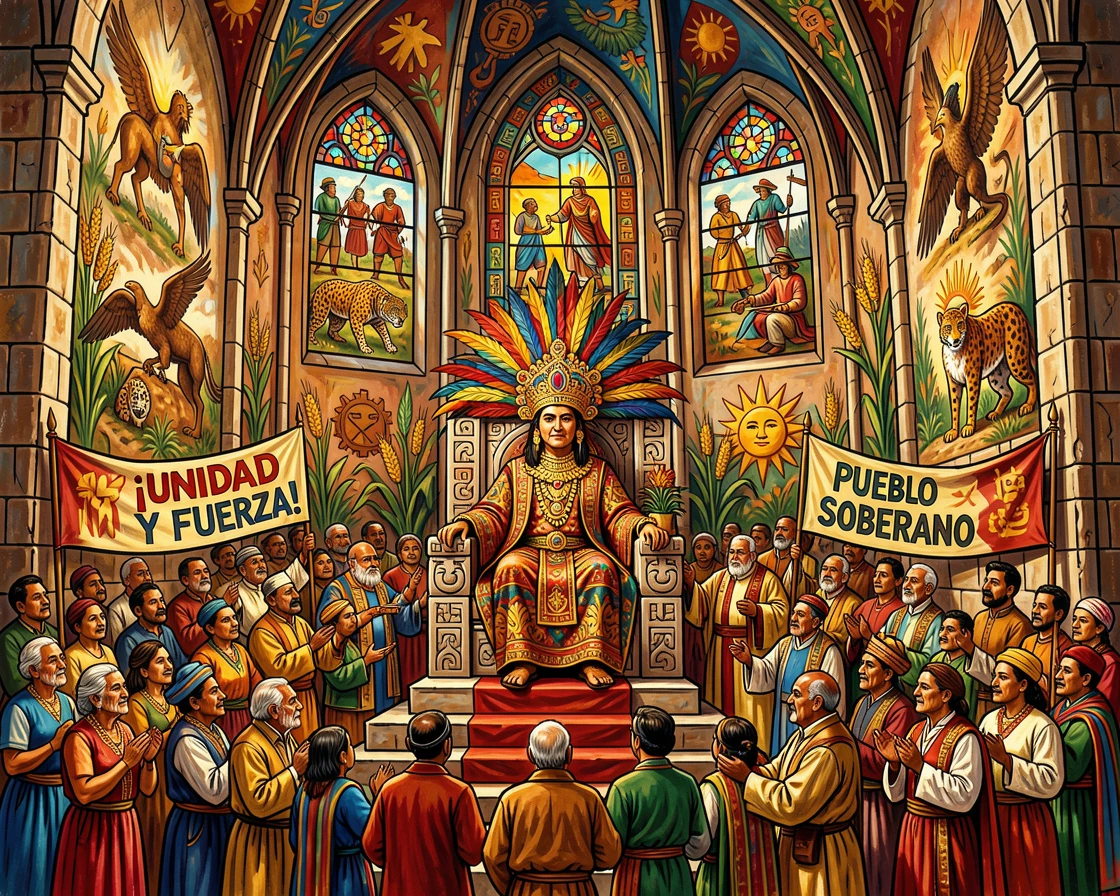 A grand coronation ceremony inside a stone cathedral