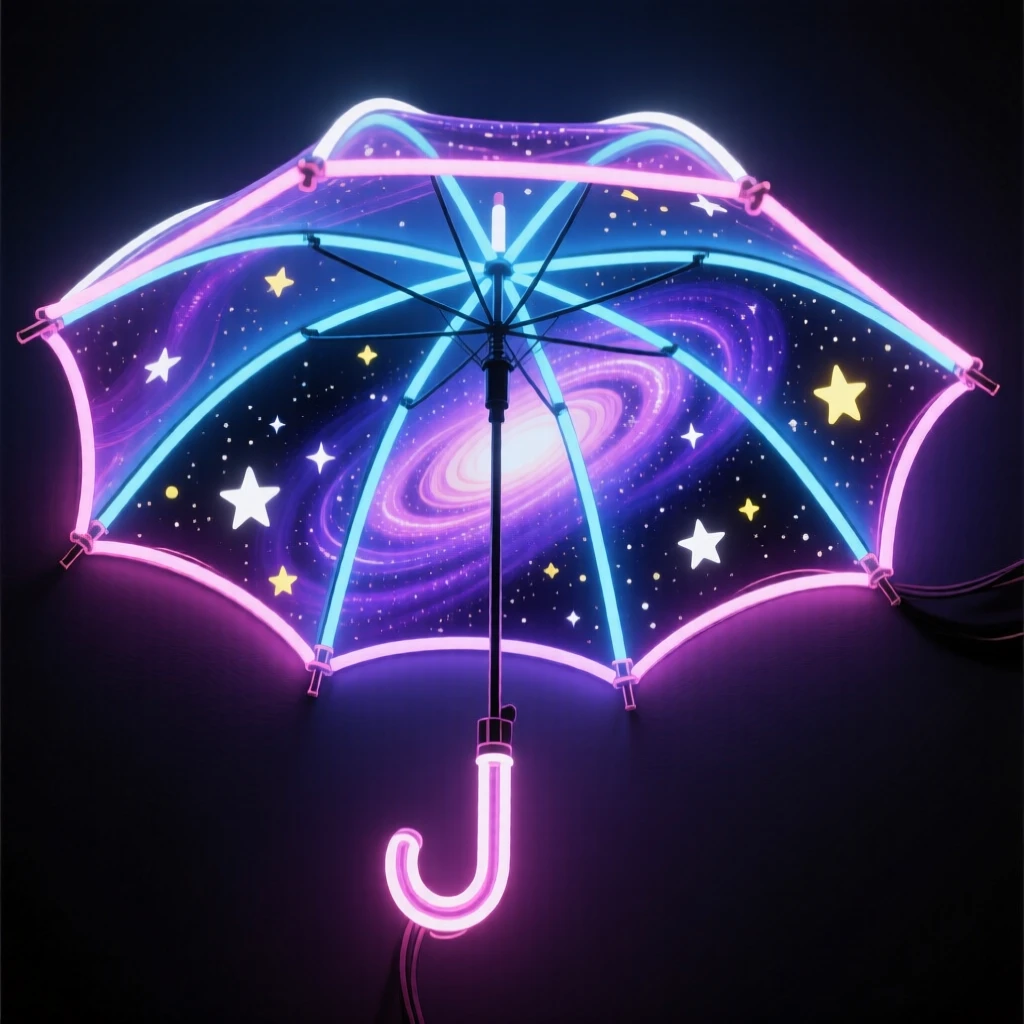 An umbrella opened to reveal a painted galaxy on its underside.