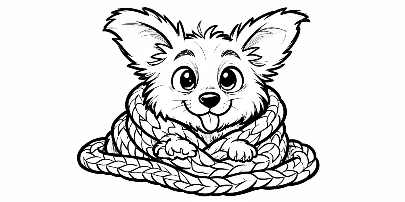 [Cute Animals & Pets] Adorable scene of a fluffy puppy wrapped snugly in a knitted blanket, bursting with charm and playful energy