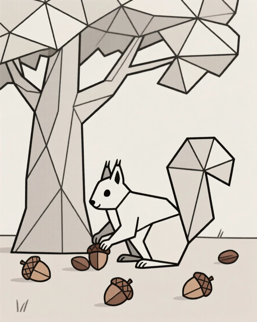 A squirrel gathering acorns beneath an oak tree