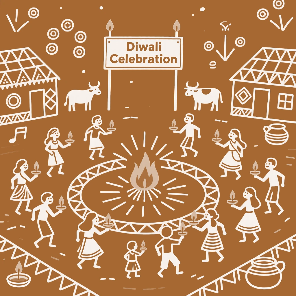 Diwali celebrated with the whole community gathered in the square.