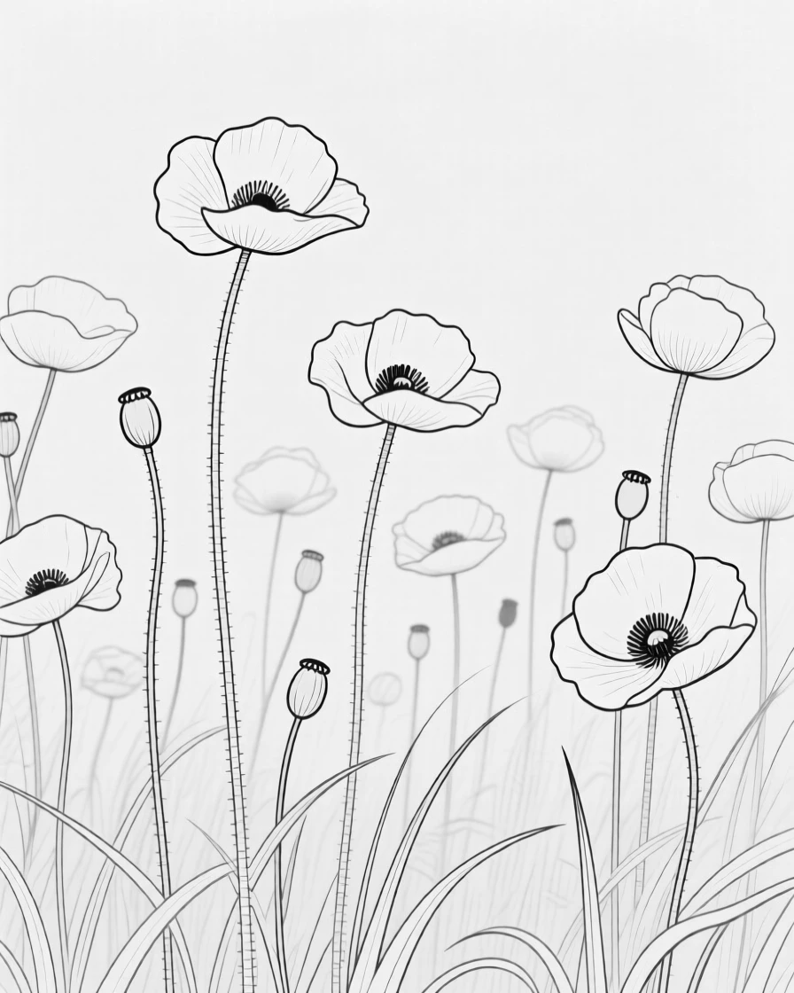 A field of poppies swaying in a gentle breeze