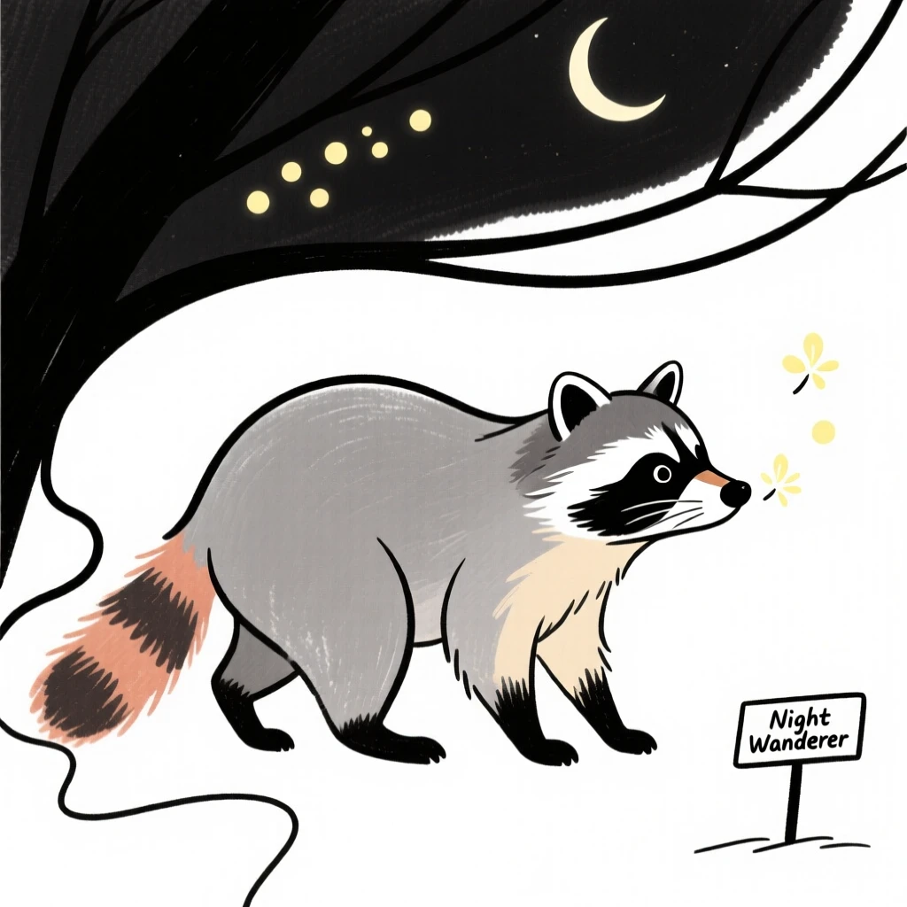 A raccoon exploring at night
