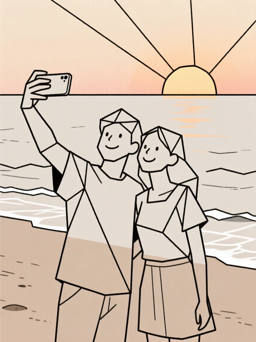 Best friends taking a selfie at a sunset beach
