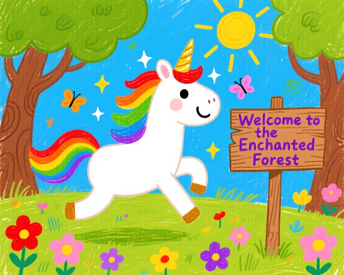 A unicorn galloping through an enchanted forest glade.