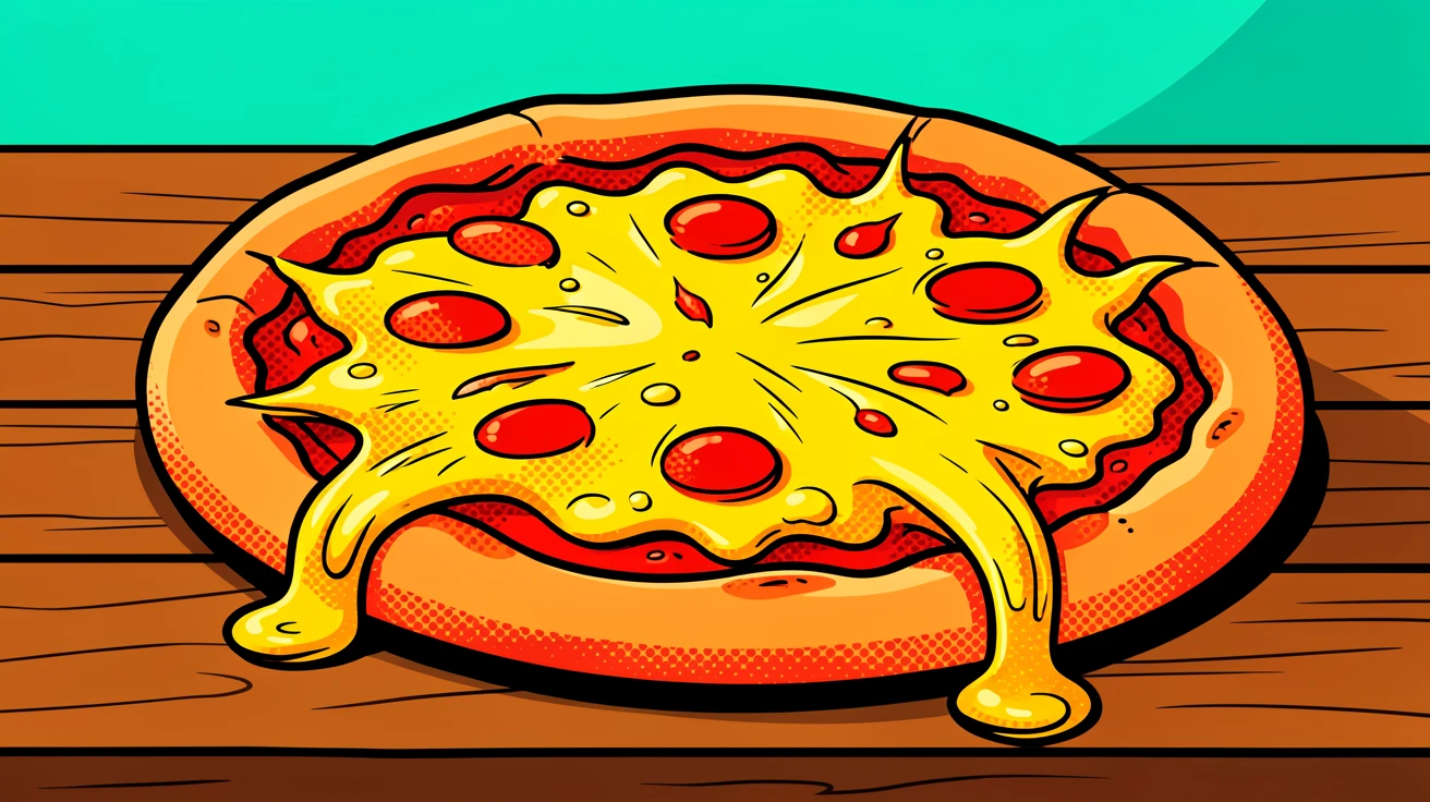 A wood-fired pizza with bubbling cheese presented beautifully on a rustic wooden table