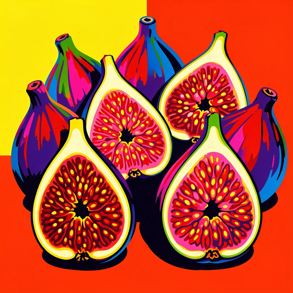 Cluster of ripe figs cut open