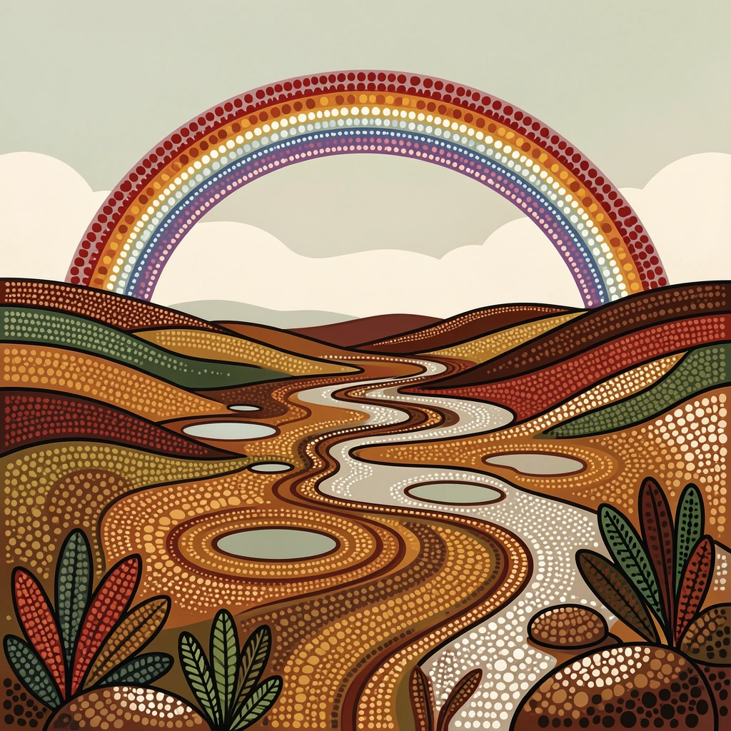 A rainbow-arched valley beneath a rainbow after rain