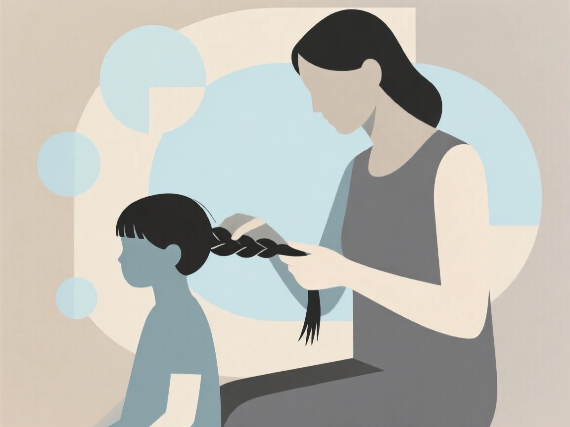 A mother braiding her daughter's hair