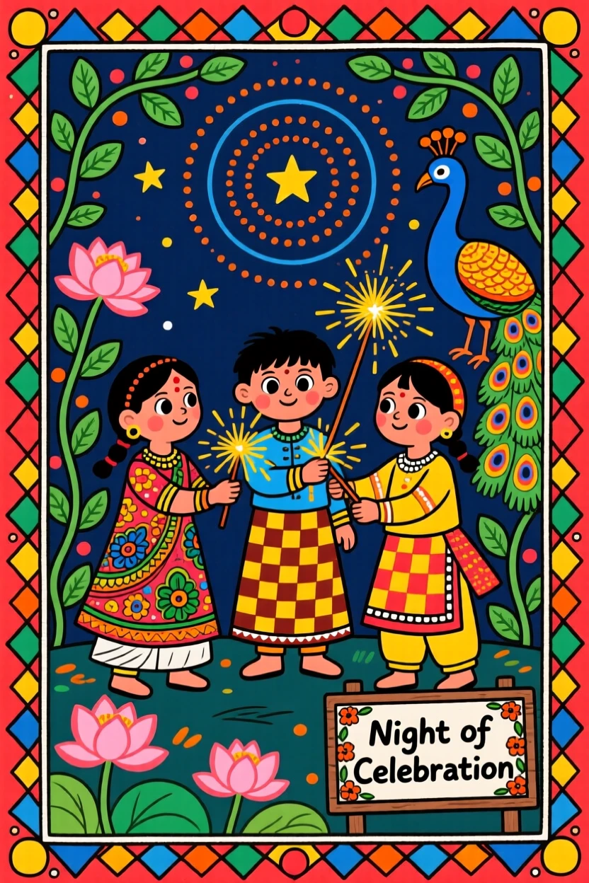 Children lighting sparklers together during a night of celebration.