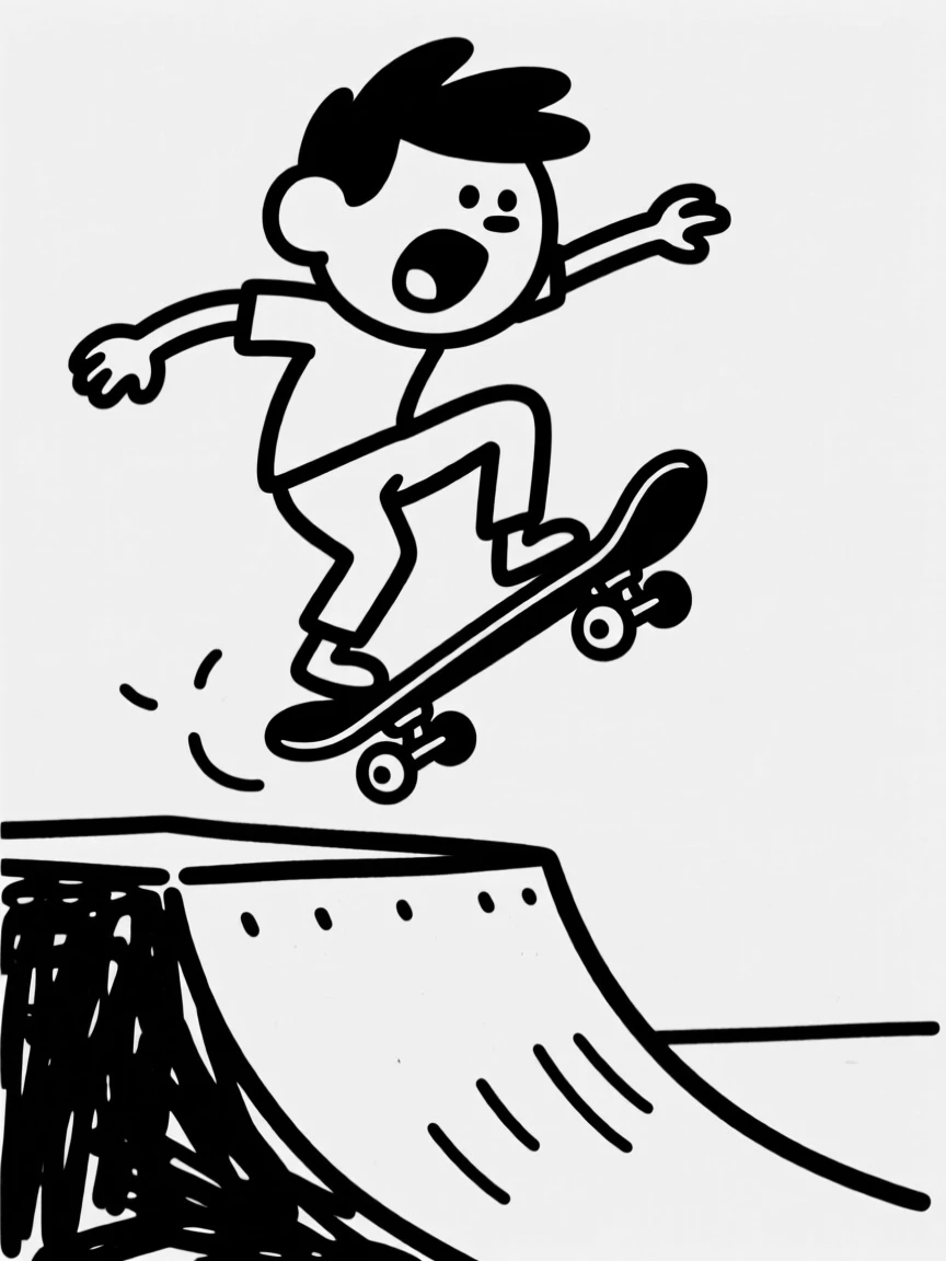 A person mid-air on a skateboard, pulling off a dramatic trick over a ramp.