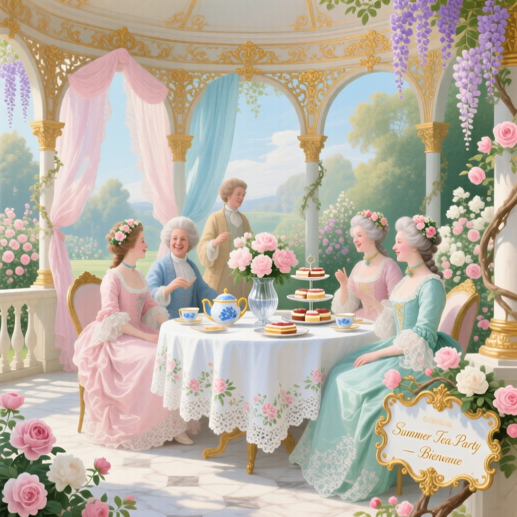 A garden pavilion decorated for a summer tea party  