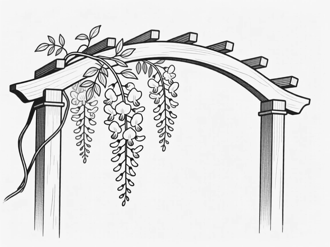 A cluster of wisteria hanging from a garden arbor